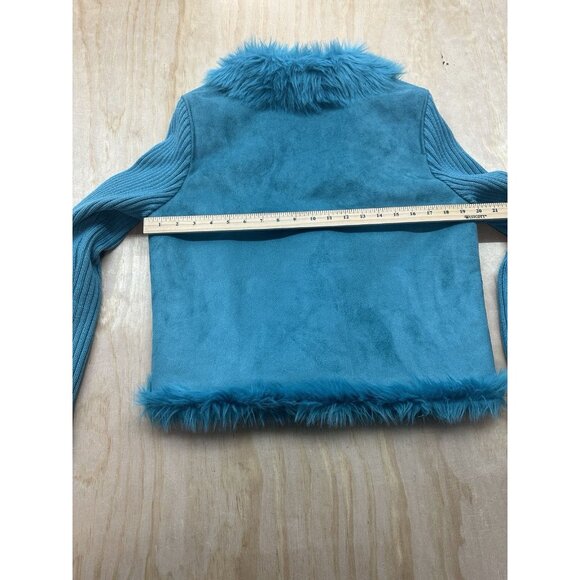 MontanaCo Womens Suede Look Faux Fur Jacket Coat Small Vibrant Blue Western Boho - Picture 5 of 6